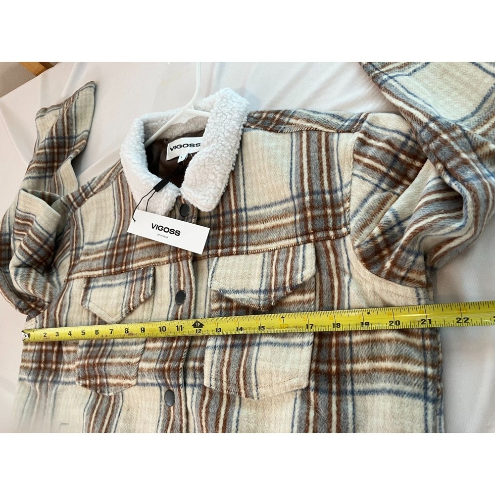 Vigoss‎ Brown Plaid Sherpa Trucker Jacket Women's Large Cropped Snap Front NWT - Picture 7 of 15